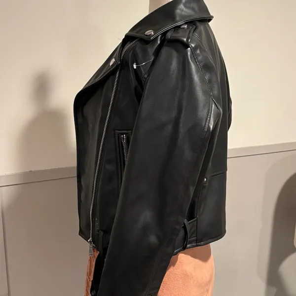 Zara Black Faux Leather Moto Jacket - Image 13