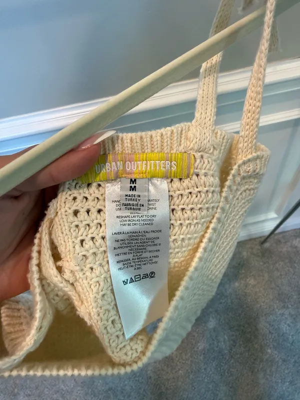 Urban Outfitters Crochet Handkerchief Hem Cami Top Ivory Tie Strap Button Back - Image 3