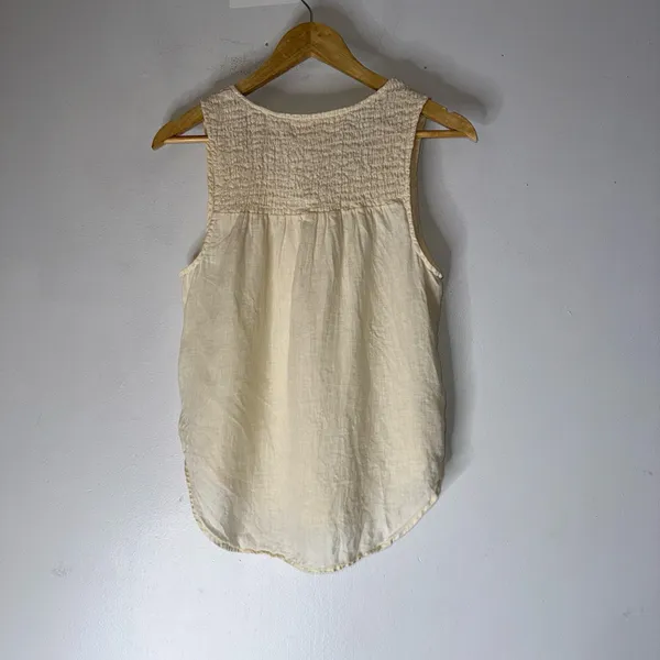 Cloth & Stone Sleeveless Linen‎ Smocked Detail Cream Top XS - Image 2