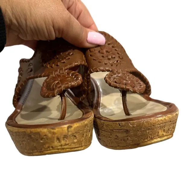 Mila Paoli Leather Wedge Platform Whipstitch Navajo Tan Sandal Shoes 7.5 - Image 7