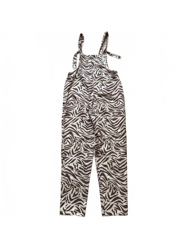 Lucy & Yak Dungarees Overalls Zebra Print Cream Brown Organic Cotton US Size 2R - Image 4