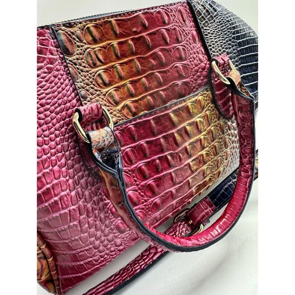 Vegan Leather Rainbow Multicolor Purple Crocodile Embossed Crossbody Satchel Bag - Image 8