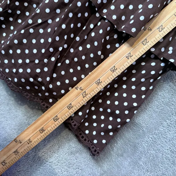 Wild Fable Polka Dot Mini Dress XXS Milkmaid Brown Tiered Ruffle Smocked Lace - Image 11