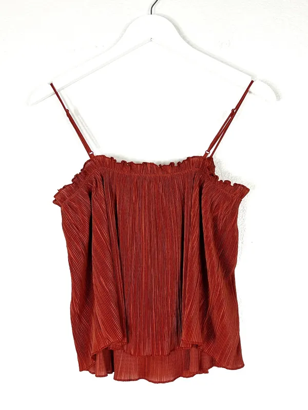 Madewell Pleated Ruffled Nicole Plisse Rust Camisole Swing Top Size S - Image 3