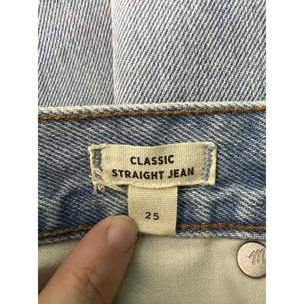 Madewell Classic Straight Jeans Size 25 Blue Distressed High Rise Rigid Denim - Image 13