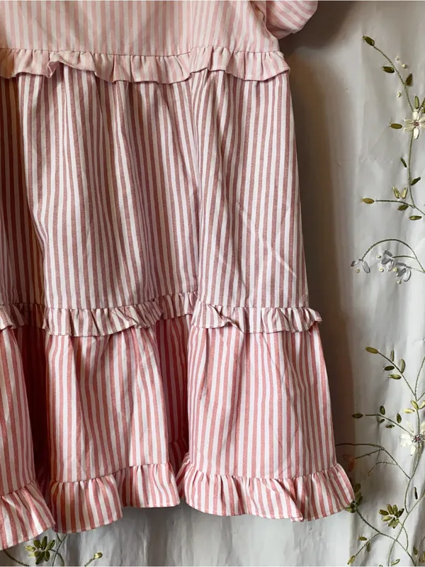 BiBi Cute Pink Pastel Stripe Ruffle Tier Puff Sleeve Babydoll Summer Dress Sz XL - Image 6