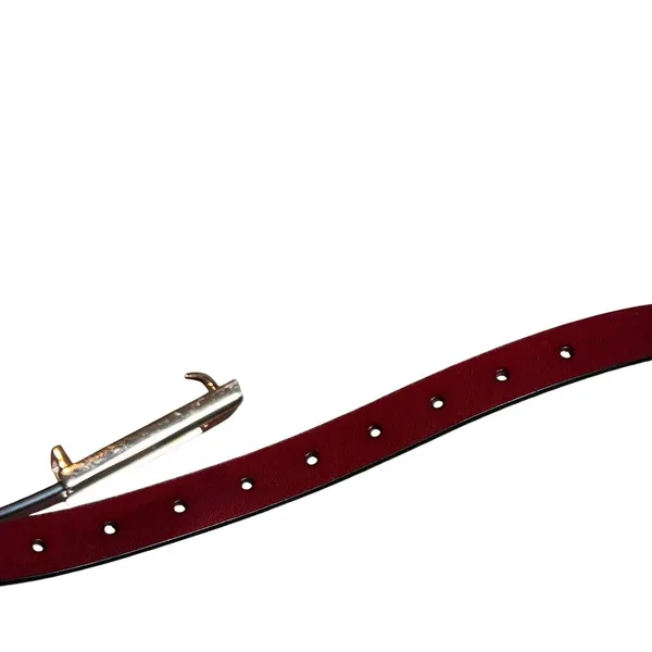 VTG Red Brown Adjustable Leather Belt Brass Buckle Minimalist Retro Western Boho - Image 16