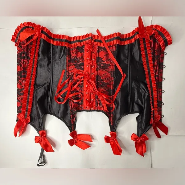 Source Unknown Corset Women's Size Small Red Black‎ Lace Ribbon Bedroom Feminine Body Shaper - Image 5