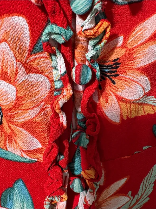 Forever 21 Red Floral Ruffled Midi Dress - Image 3