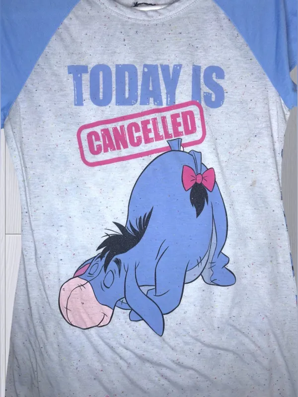 DISNEY Winnie The Pooh Eeyore "Today Is Cancelled" Raglan Nightgown - Image 5