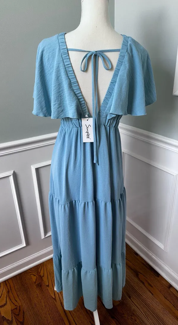 Simplee Apparel Sky Blue Ruffle Maxi Dress Boho Festival - Image 5