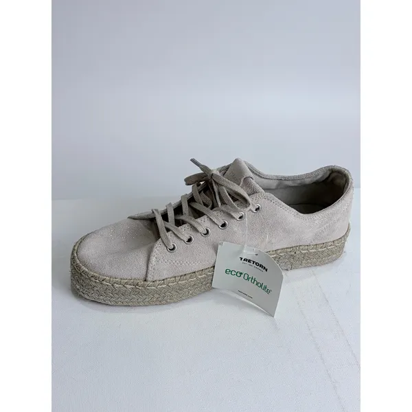 NWT Tretorn Eve 2 Suede Espadrille Platform Sneakers Metallic Beige 9‎ - Image 6