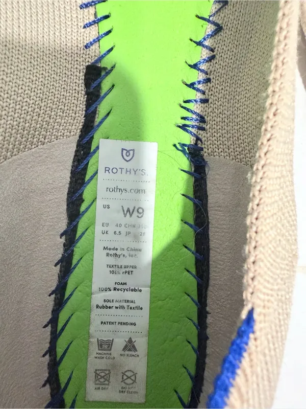 Rothy's Pointed Toe Knit Flats in Light Beige with Blue Trim - Image 6