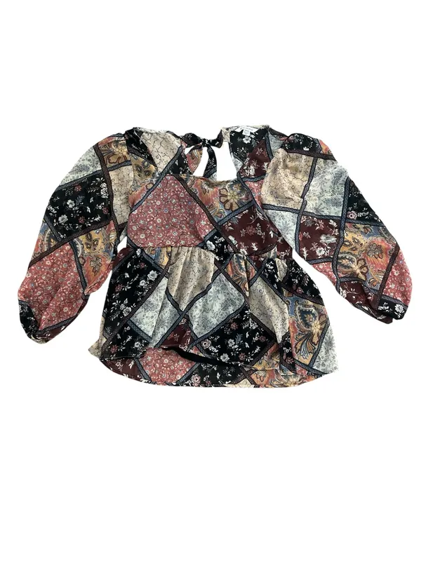 American Eagle Outfitters Patchwork Peasant Top - Black, Brown, Cream, Rust - Image 6
