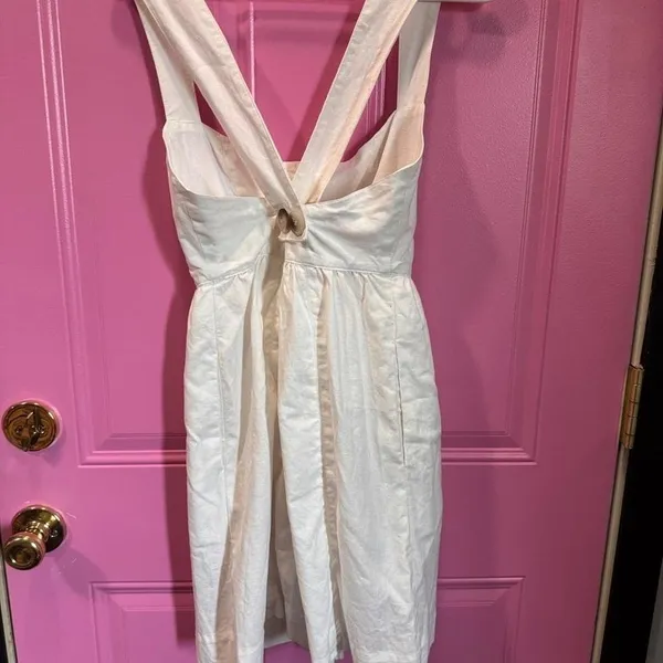 Free People Linen Cotton Button Front‎ Mini Dress Size 0 Square Neck Pockets - Image 4
