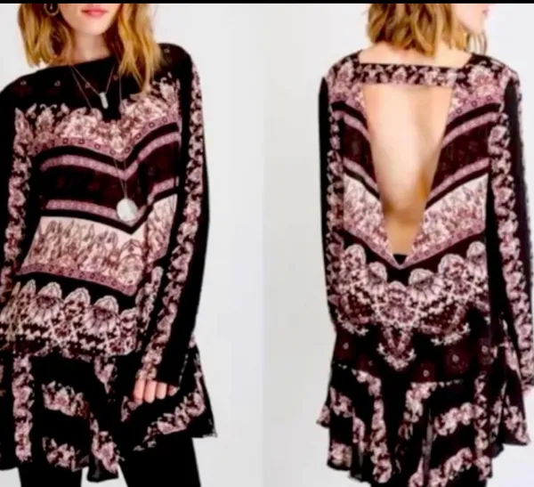 Free People Smooth Talker Long Sleeve Open Back Boho Tunic Dress - Image 2