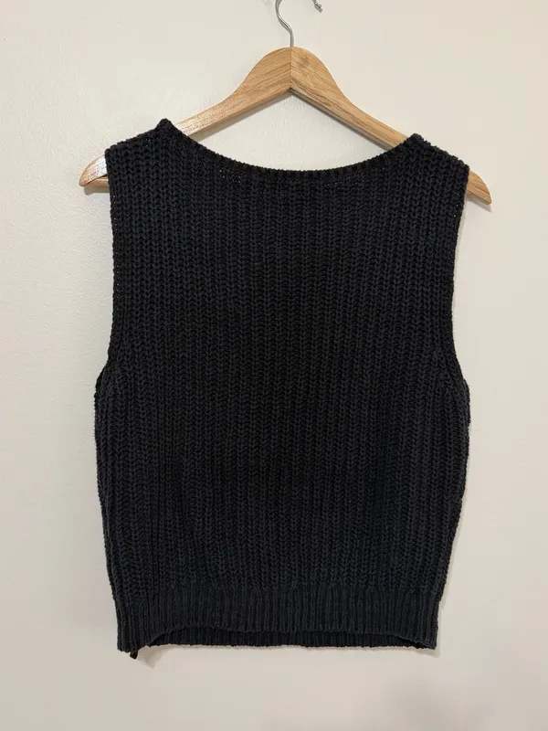 Abercrombie & Fitch Knit Sweater Size Small Black Top Textural Crew Tank - Image 5