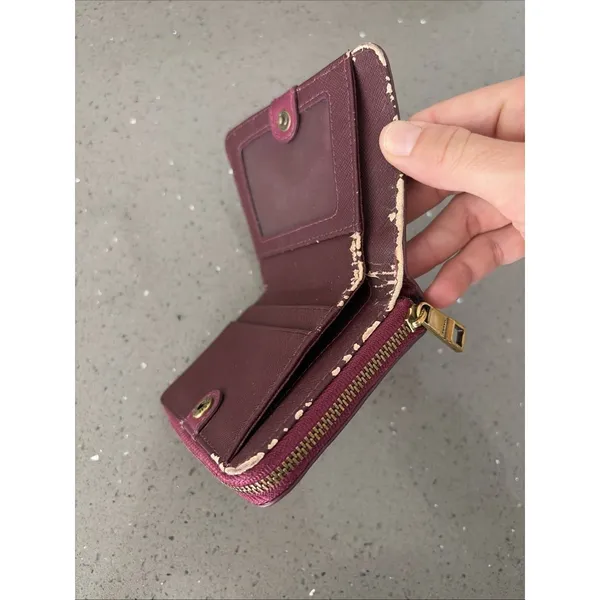 Fossil Women’s Pink Purple Leather Bifold Wallet Zip Coin Pocket READ - Image 4