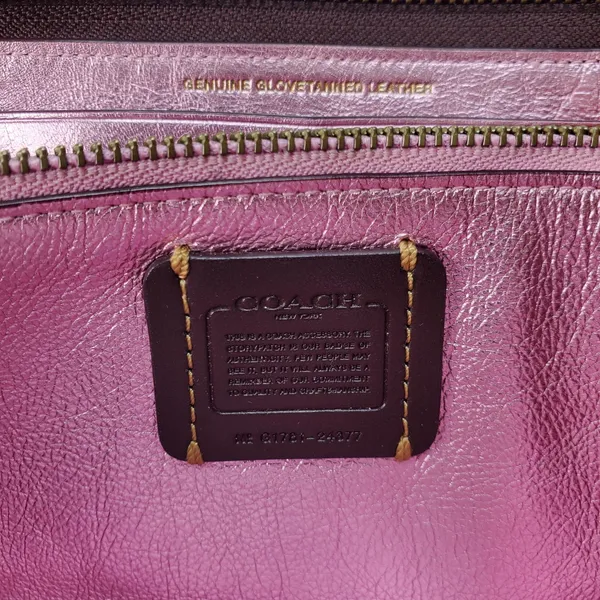 Coach Accordion Zip Wallet Check Burgundy Glovetanned Leather 24377 Pink Inside - Image 5