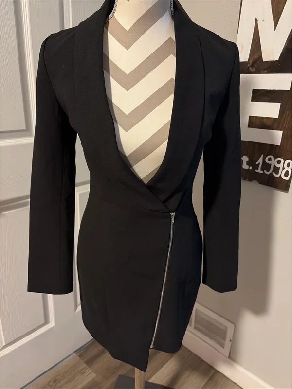 Tobi New! Women’s Black Miss Bossy Tuxedo Zipper Wrap Dress Size XS / PT - Image 3