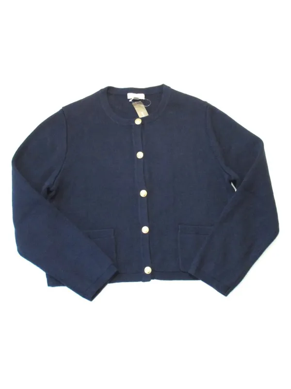 NWT J.Crew Emilie Sweater Lady Jacket in Navy Blue Cotton Knit Cardigan L - Image 5