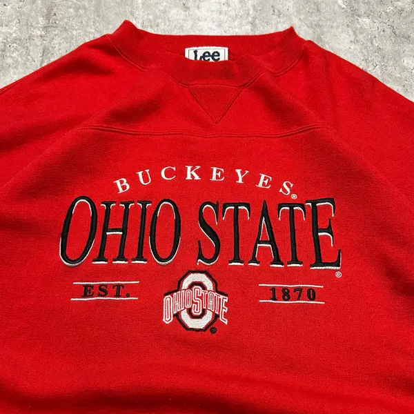 Vintage Lee Sport Embroidered Ohio State Buckeyes Red Crewneck Sweatshirt - Image 2