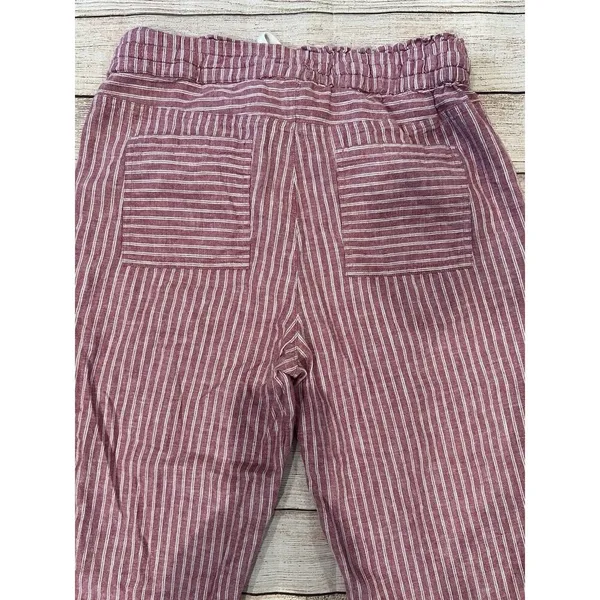 Vince Camuto Red Striped Drawstring Waist Linen Cotton Blend Pants size Small - Image 4