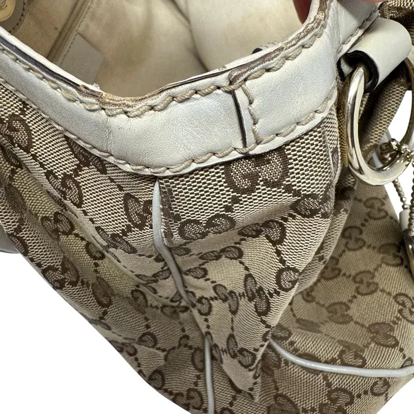 Gucci Sukey Medium Tote Monogram Canvas White Trim Pleated Handbag Charm - Image 16