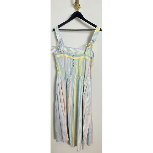 FREE PEOPLE Primavera Stripe Cotton Midi Dress in Pastel Combo Size Medium - Image 6