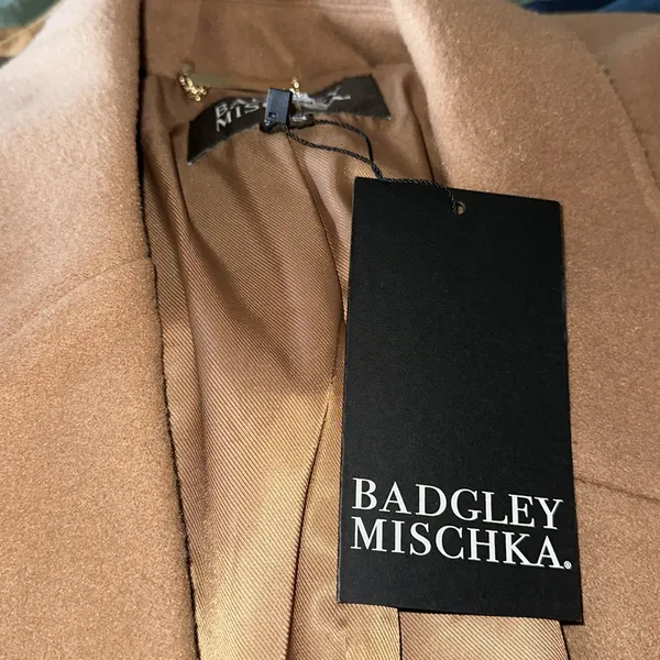 NWT Badgley Mischka Rosalie Notch Collar Coat NO BELT Brown Embellished Button - Image 5