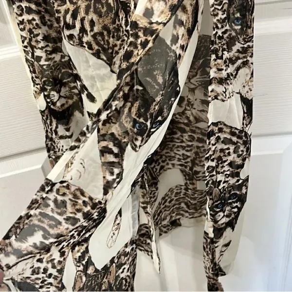 H&M Sheer Brown & Cream Tunic Top(Size 6) - Image 5