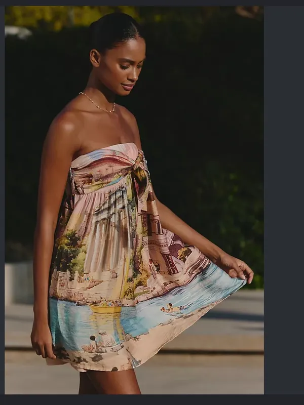 Nwot CELANDINE Strapless Bow-Front Mini Dress $128 fall party angelic print boho - Image 4