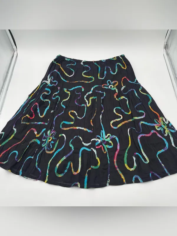 Lifestyle Scribble Cotton Midi Skirt Hippie Sz Small Colorful Teacher Colorful - Image 3