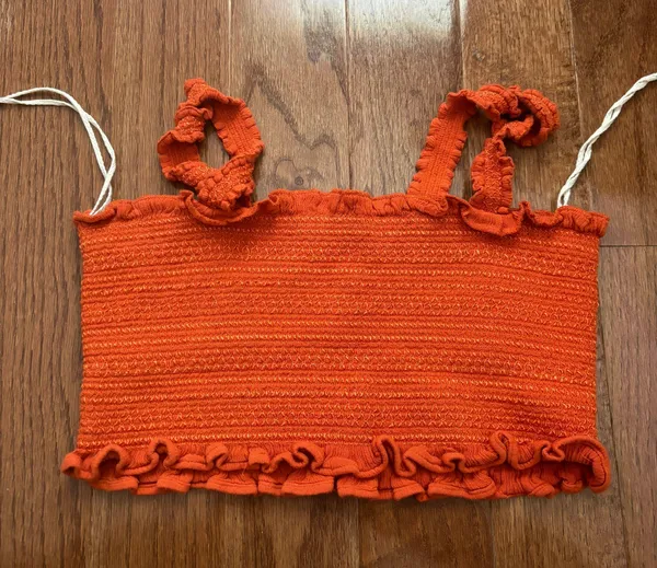 Thalia smocked embroidered orange cropped ruffle trim tank top - Image 3