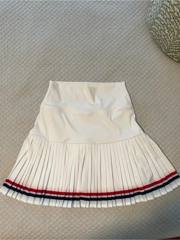 Beach Riot White Pleated Mini Skort with Red & Navy Stripes - Image 3