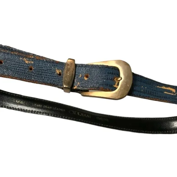 Vintage Cipriana lizard grain leather belt‎ small Blue - Image 2