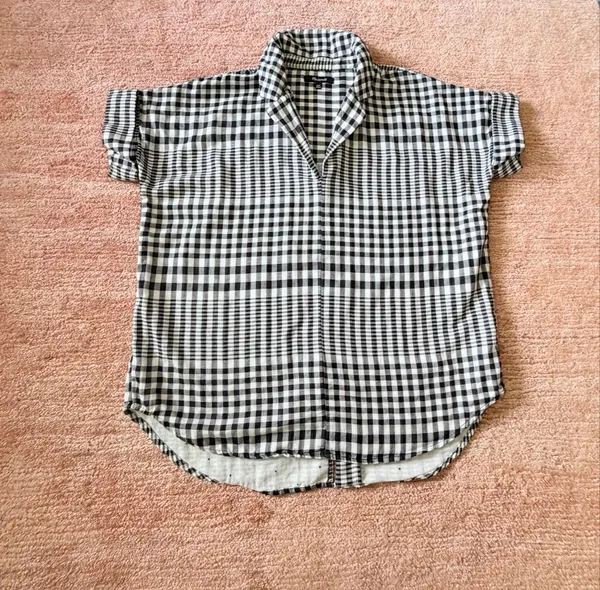 Madewell Black White Plaid Double Layer Oversized Shirt XXS Short Sleeve - Image 2