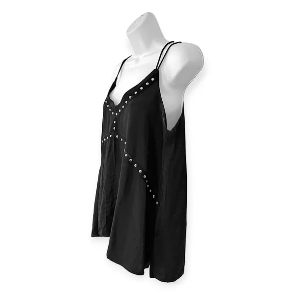 VICI | Medium | Black Satin Groupie Studded Embellished Strappy Tank Camisole - Image 6