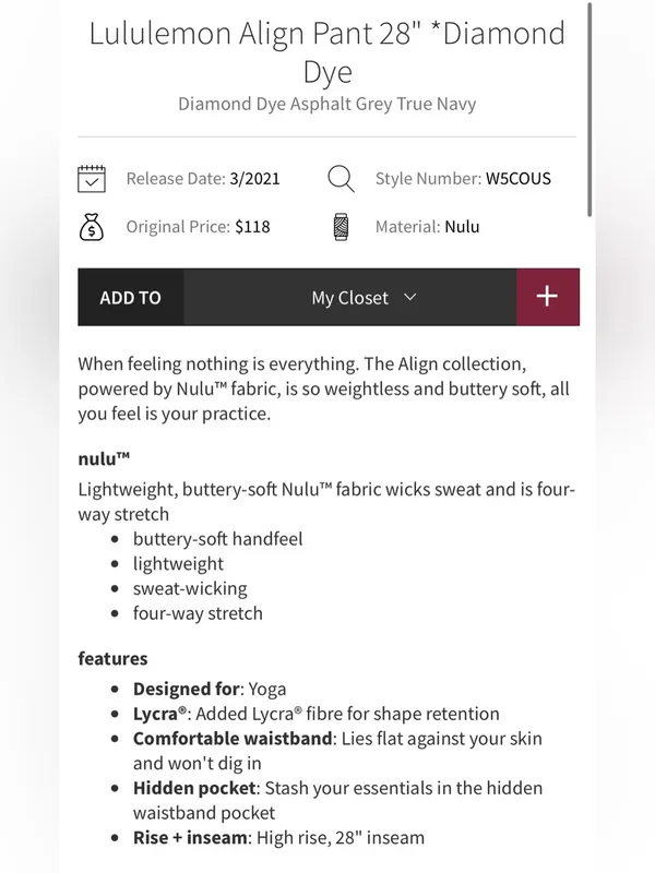 Lululemon Align High Rise 28” Pants Diamond Dye Grey Navy Blue Size 6 Leggings - Image 4