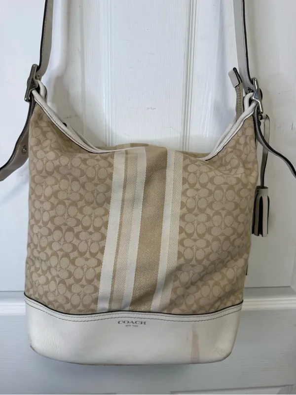 Coach Beige Signature Stripe Crossbody Bag - Image 2