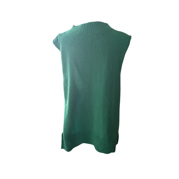 Green Knit Sweater Vest Medium Oversized V Neck Sleeveless Preppy Layering - Image 5