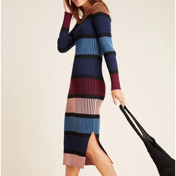 Dolan Lorna Midi Sweater Dress Ribbed Striped‎ XS Multi-Color XS - Image 4