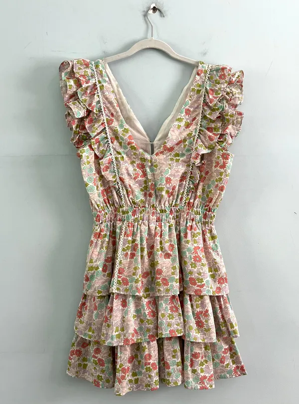 Anthropologie NWT Love The Label Ines Ivory Floral Tiered Ruffle Mini Dress - Image 7