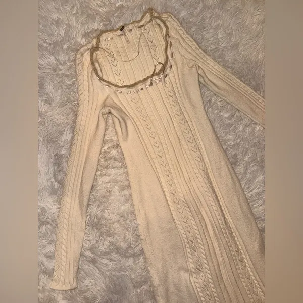 NEW FREE PEOPLE Heart Of Gold Long Sleeves knitted Midi Dress in Egret ivory M - Image 5