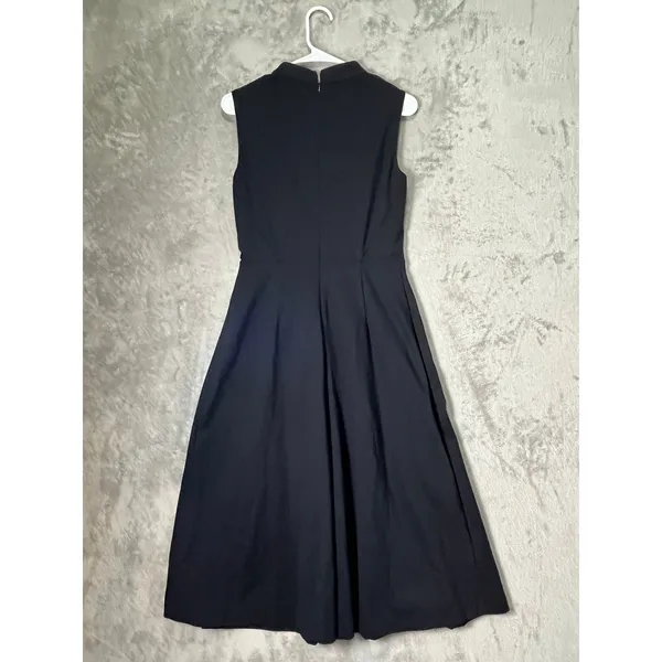 Boden 4R Black Mock Neck Sleeveless Fit & Flare Midi Dress Quiet Luxury Office - Image 3