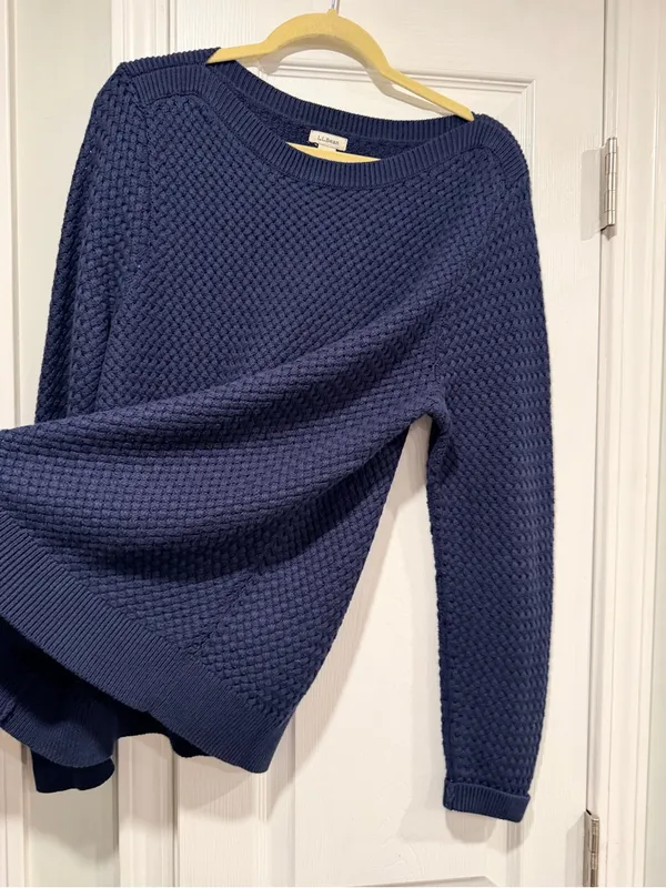 L.L.Bean Size XL Navy Blue Basket Weave Cotton Round Neck Sweater Pullover - Image 4