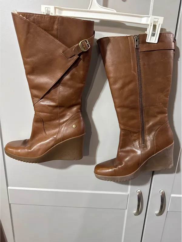 UGG Australia Brown Leather Wedge Boots Size 9 USA / 7.5 UK - Image 3