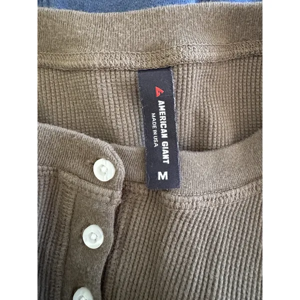 NWOT American Giant Olive Green Waffle Knit Henley Long Sleeve Shirt Womens MED - Image 6
