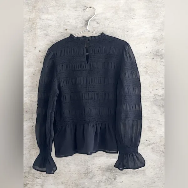 Express Elegant Black Smocked Balloon Sleeve Peplum Blouse NWT - Image 11