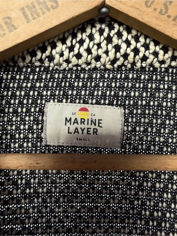 Marine Layer Birdseye‎ Knit Button Front Blazer Black White Size Small - Image 3